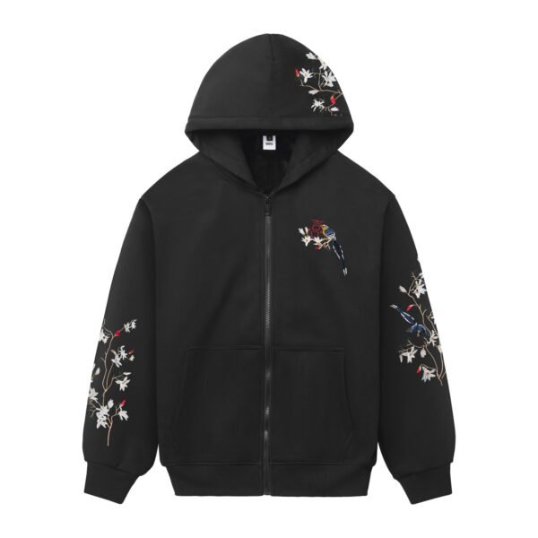 Swat à capuche zipé brodé fleurs & Oi